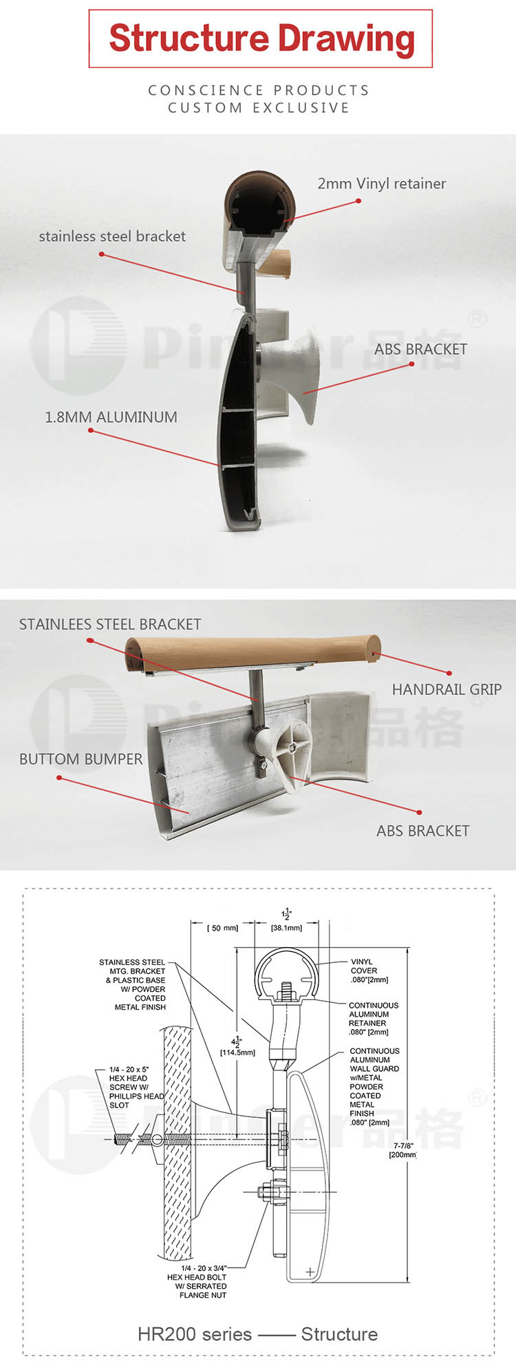 Antibacterial Medical PVC Crash Rail Handrails