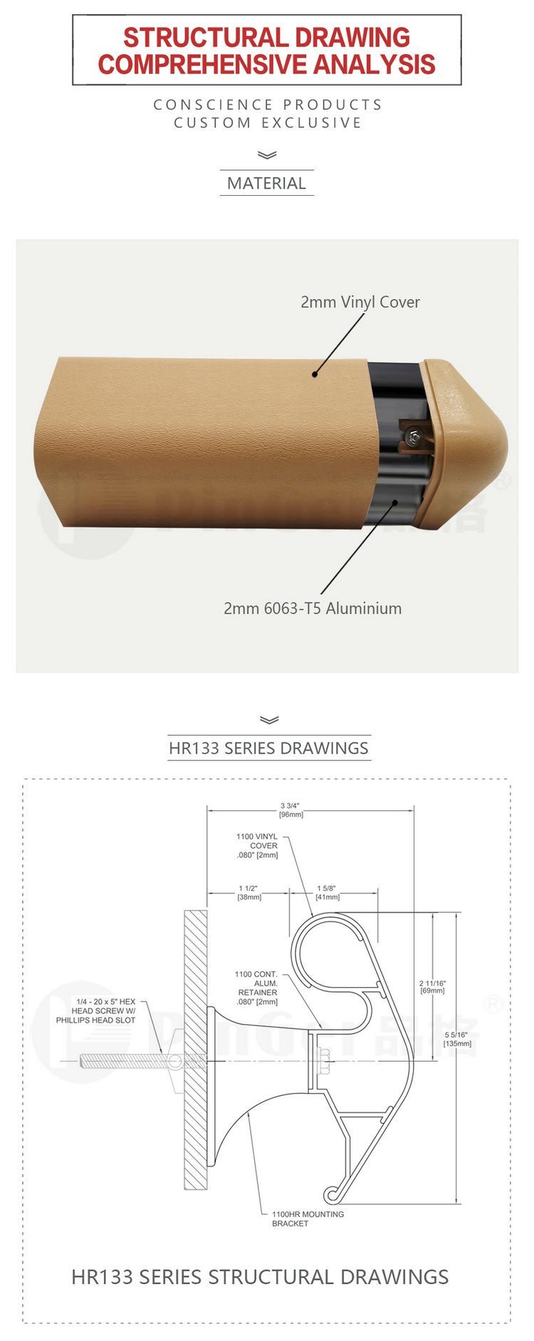 133mm Hospital Wall Protection Vinyl Crash Handrail