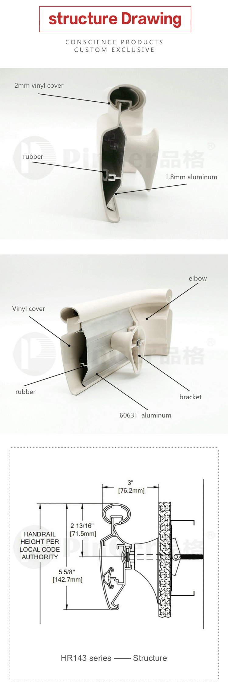 Corridor Aluminium Vinyl Handrail Hot Selling