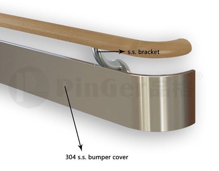 Solid Wood With Stainless Steel Wall Guard Handrail