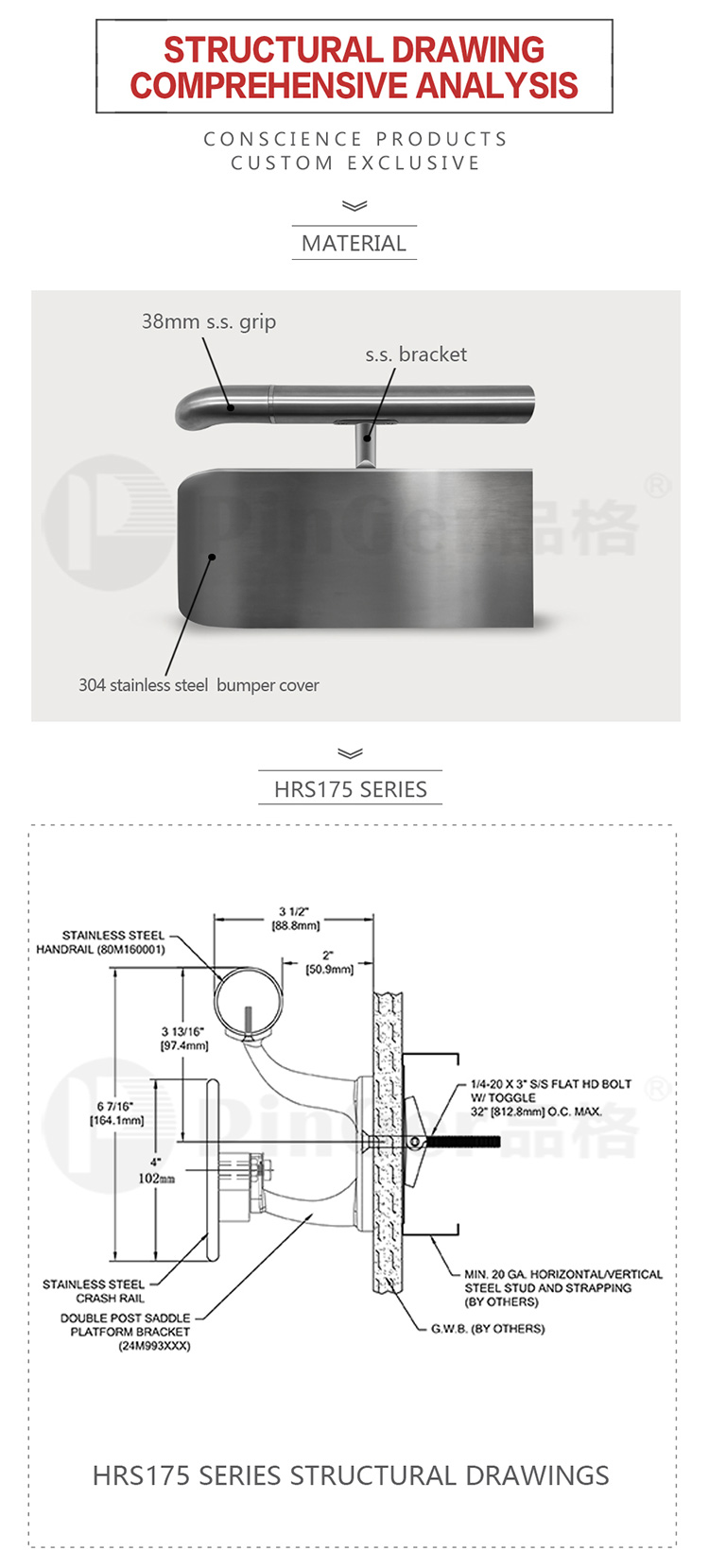 175mm Stainless Steel Handshake With Wall Guard Handrail