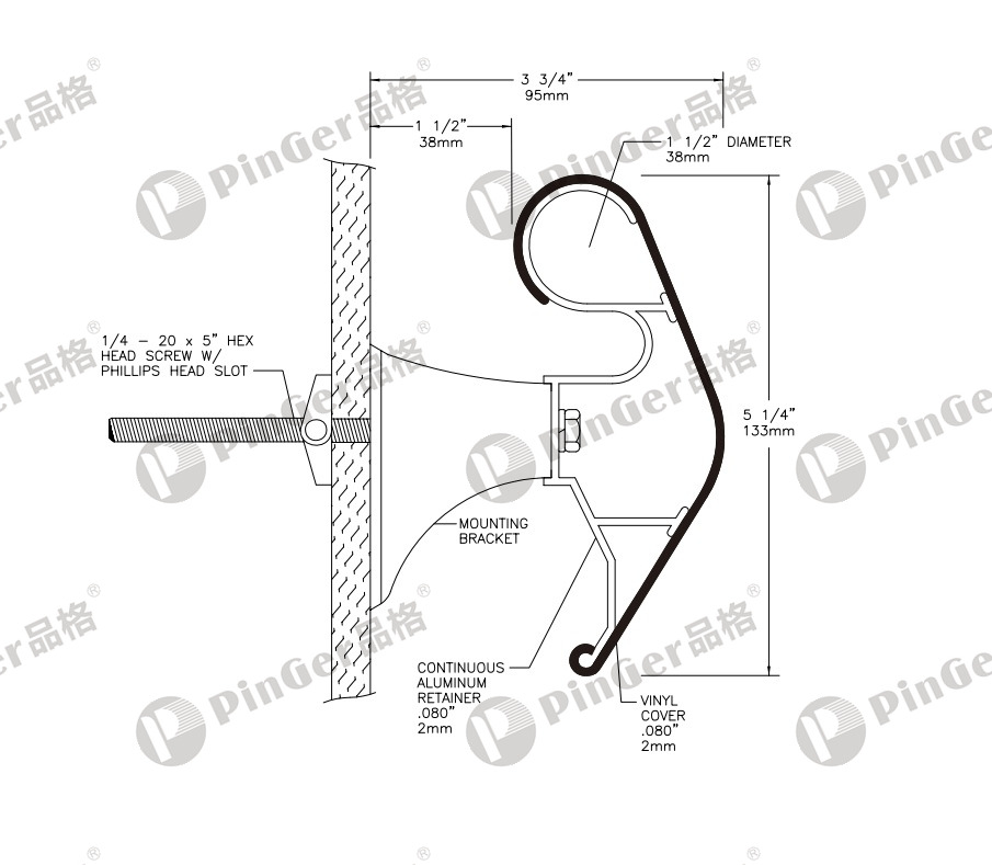 Pinger Handrail HR133 CAD Drawing