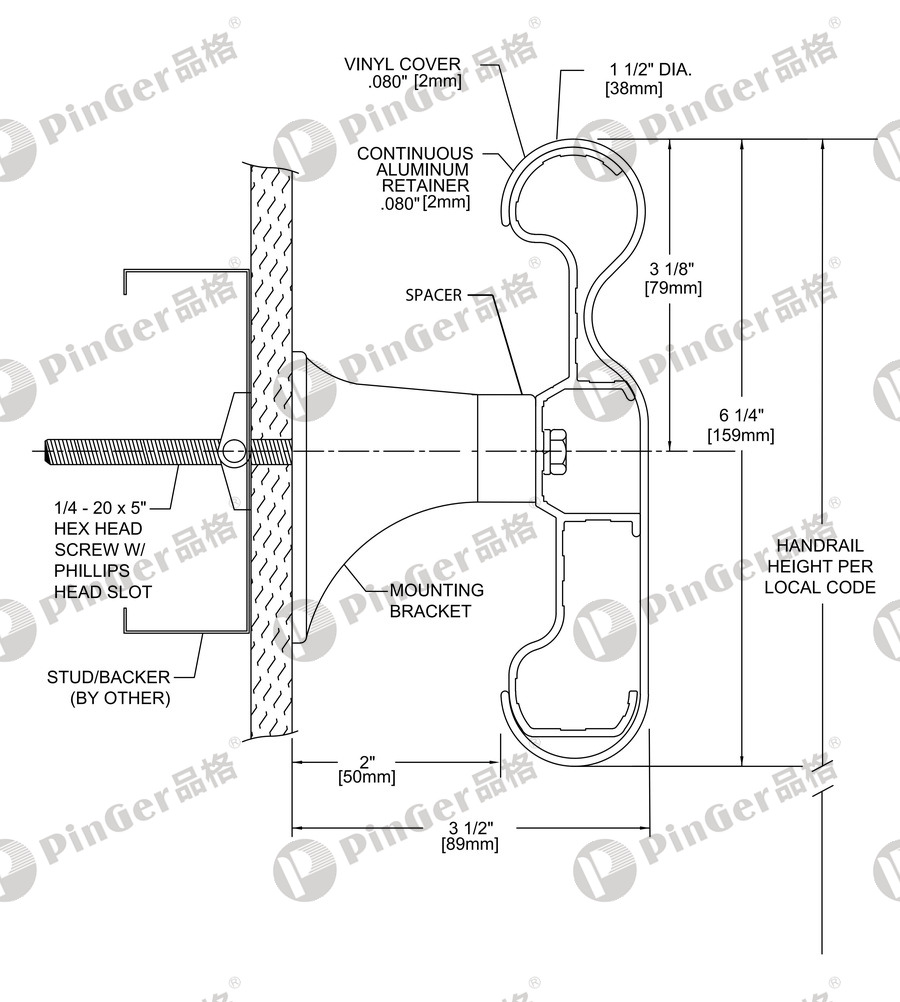 Pinger Handrail HR159 CAD Drawing
