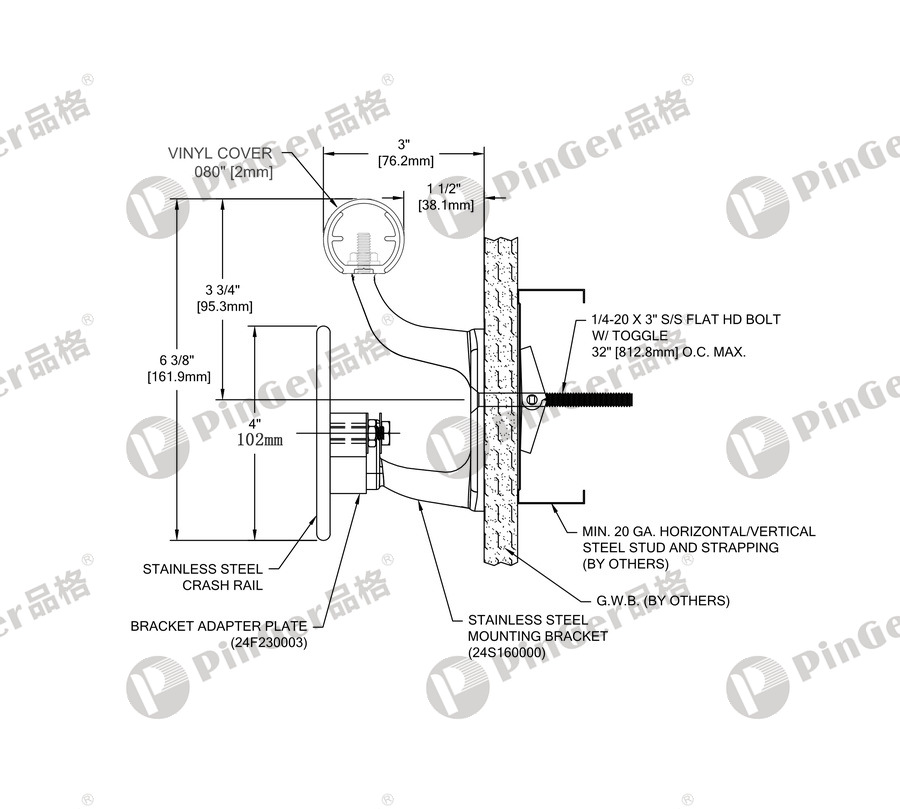 Pinger Handrail HR175 CAD Drawing