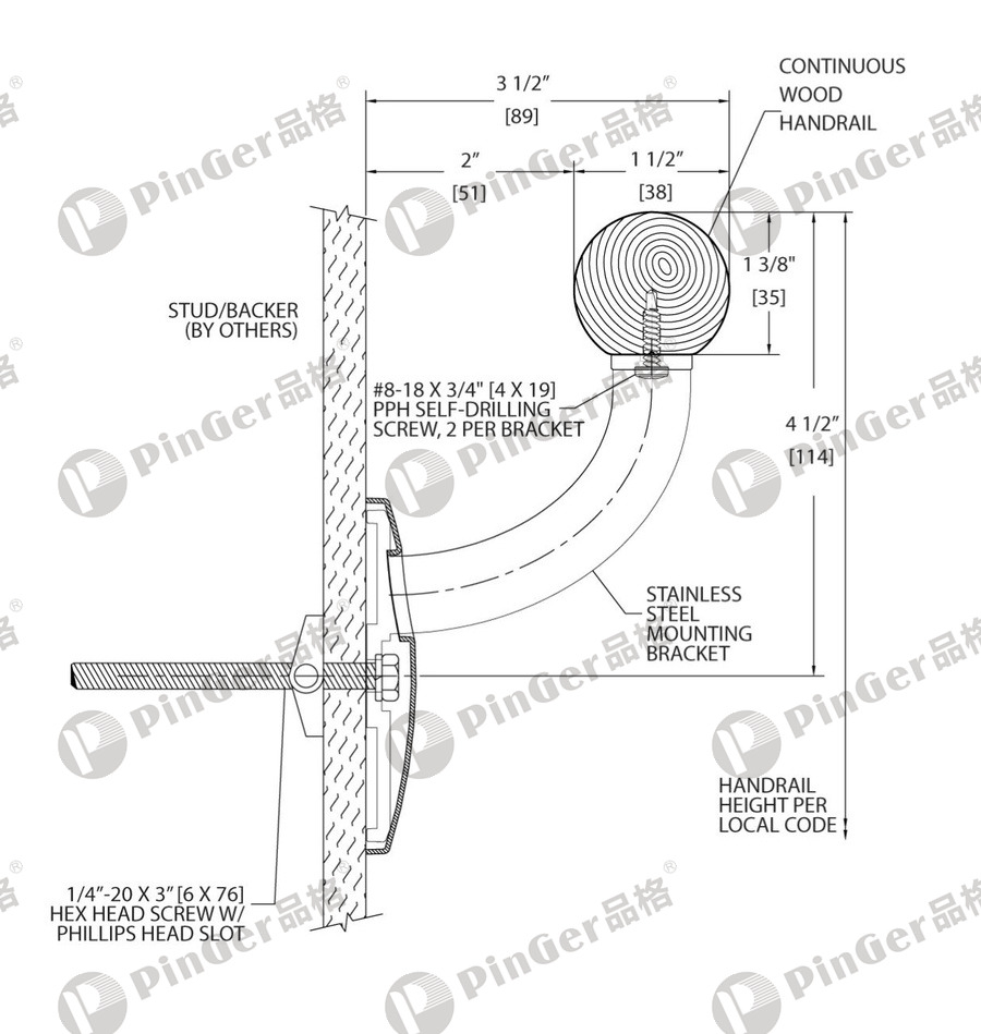 Pinger Handrail HRWS40 CAD Drawing