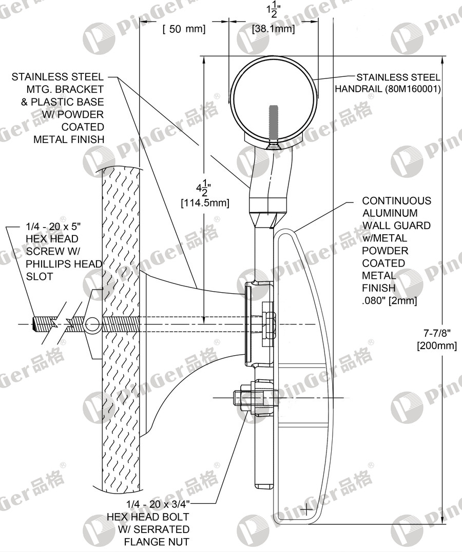 Pinger Handrail HRS200 CAD Drawing