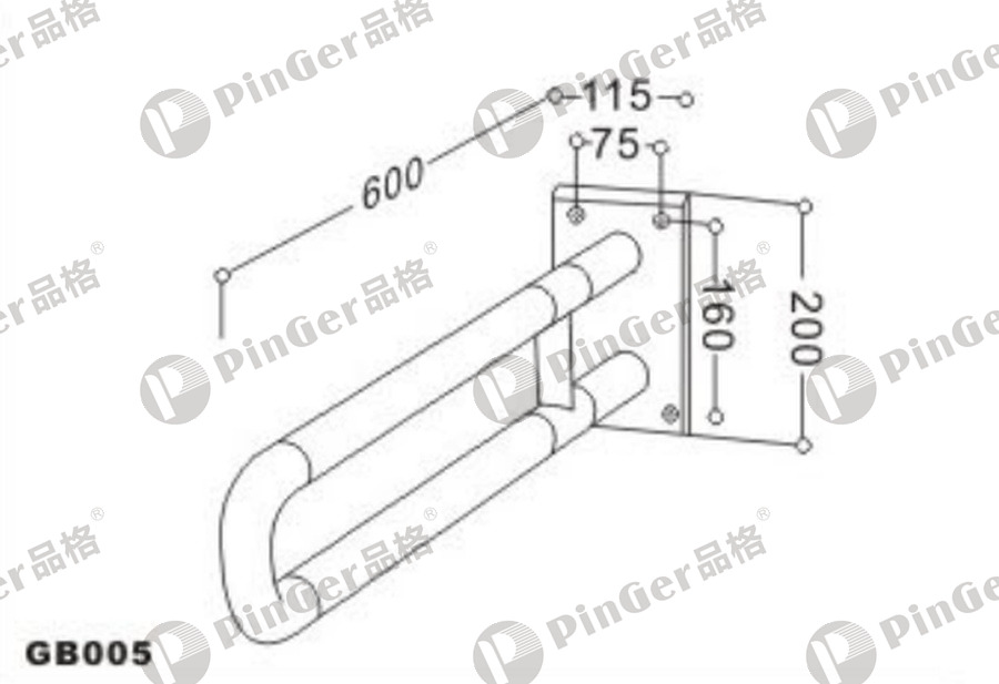 Pinger U-shape Grab Bar GB005 CAD Drawing