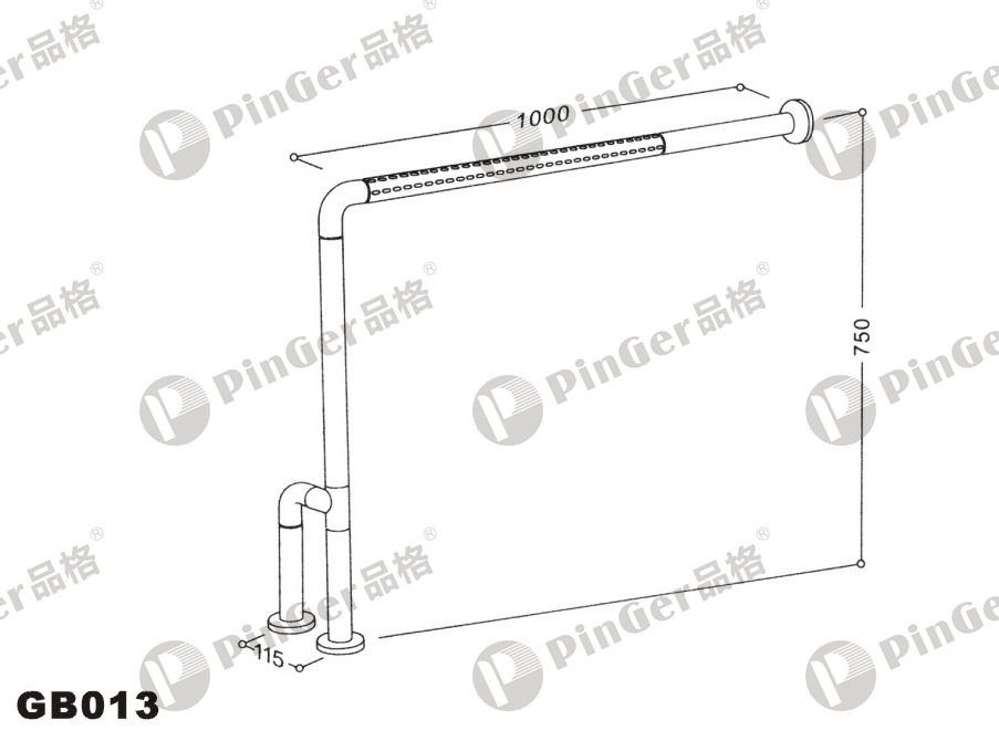 Pinger L-shape Grab Bar GB013 CAD Drawing