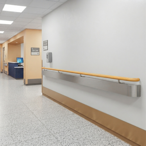 175mm Height Series Solid wood grip with Stainless Steel wall guard handrail